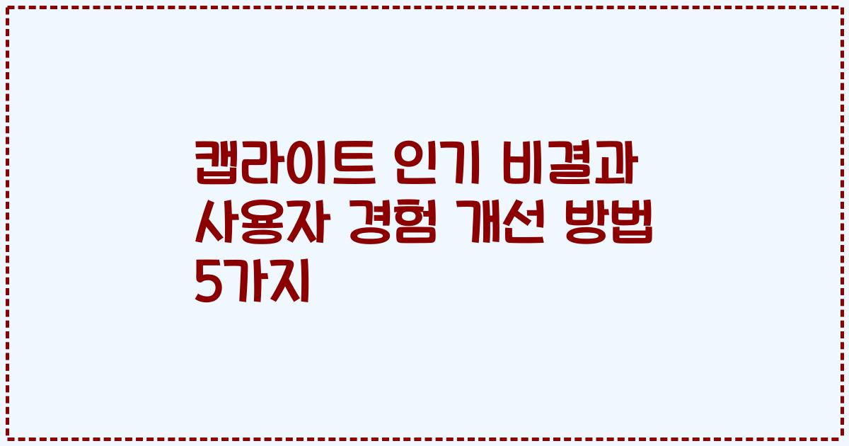 캡라이트 인기 비결과 사용자 경험 개선 방법 5가지