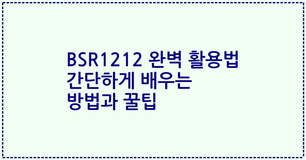 BSR1212 완벽 활용법 간단하게 배우는 방법과 꿀팁